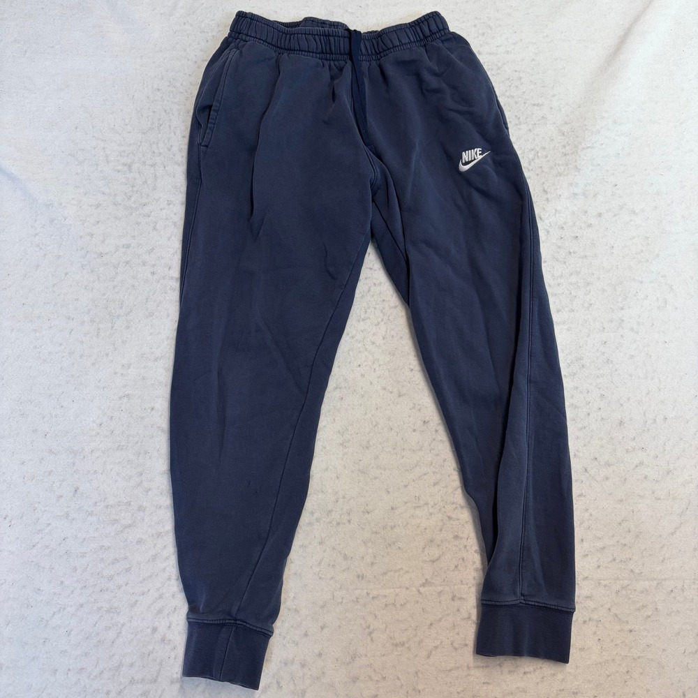 Nike Jogger Pants Mens Small Navy Blue Fleece Lined Elastic Waist Cuffed